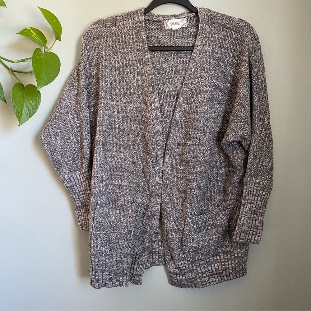Gray Knit Open Front Cardigan Sweater